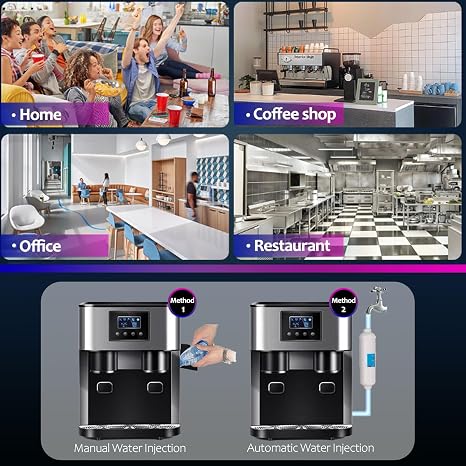 Commercial Ice Maker Machine, Nugget Ice Maker for Countertop, Self-Cleaning Portable Ice Machine with Double Water Tank, 1.3L + 3L Capacity