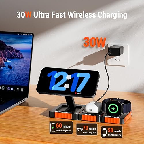 Miniatura 2 de Estación de carga inalámbrica de viaje desmontable 3 en 1 - Base de carga rápida de 30 W compatible con iPhone 1716151413 Pro Max, Apple Watch