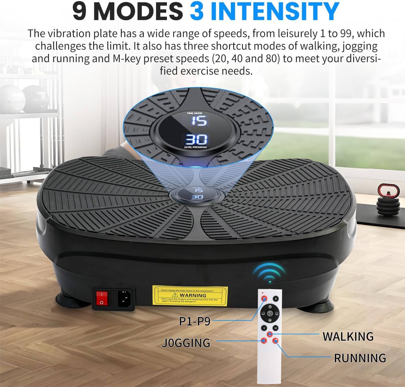 Vibration Plate Exercise Machine, 9 Preset Modes & 99-Level Full Body Workout Vibrating Plate for Lymphatic Drainage Weight Loss, 400lbs Capacity Shake Fitness Platform with Resistance Bands
