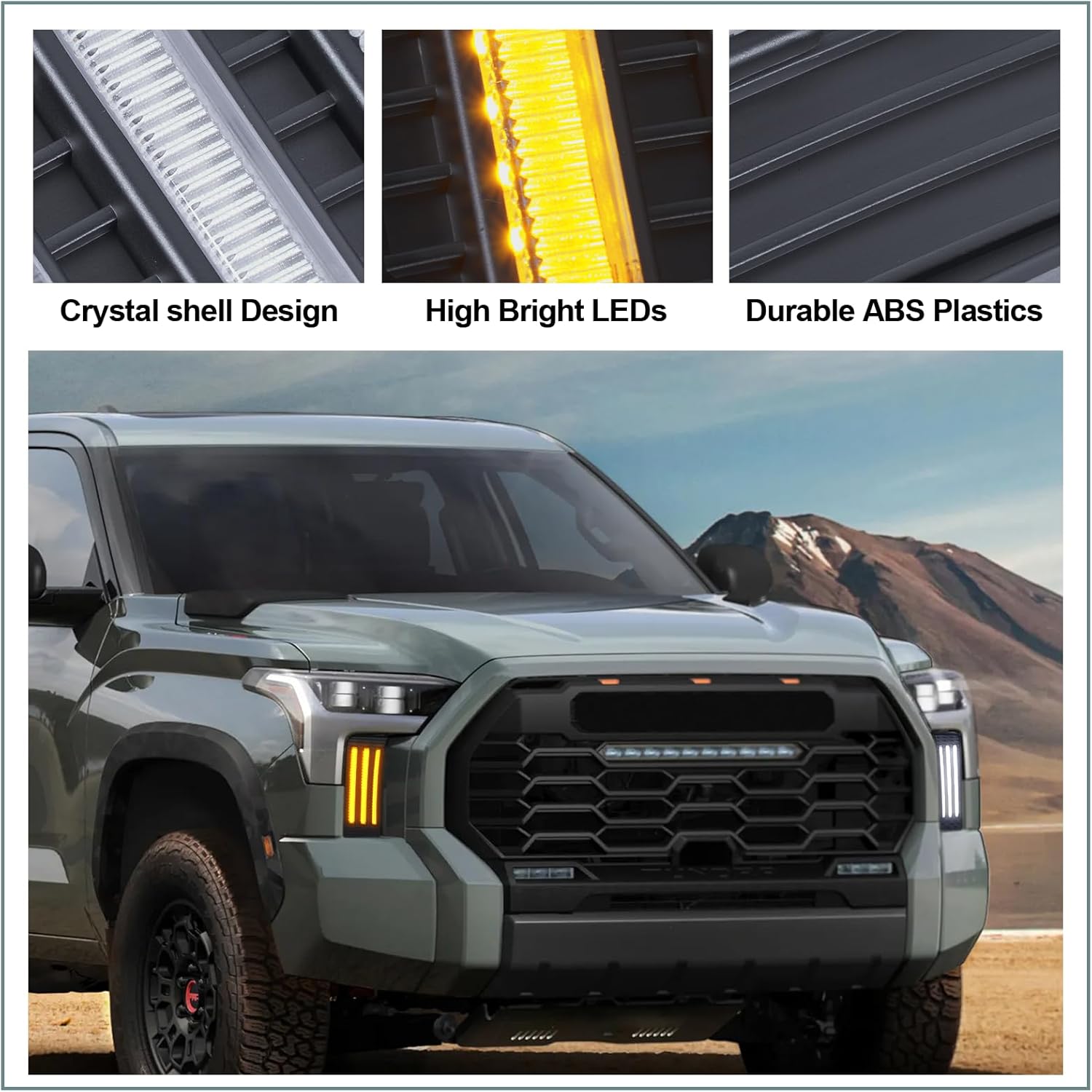 LED Daytime Running Lights For 2022 2023 2024 2025 toyota Tundra Fog Lights CrewMax SR SR5 Limited DRL Assemblies Replacement black lens (DRL1)