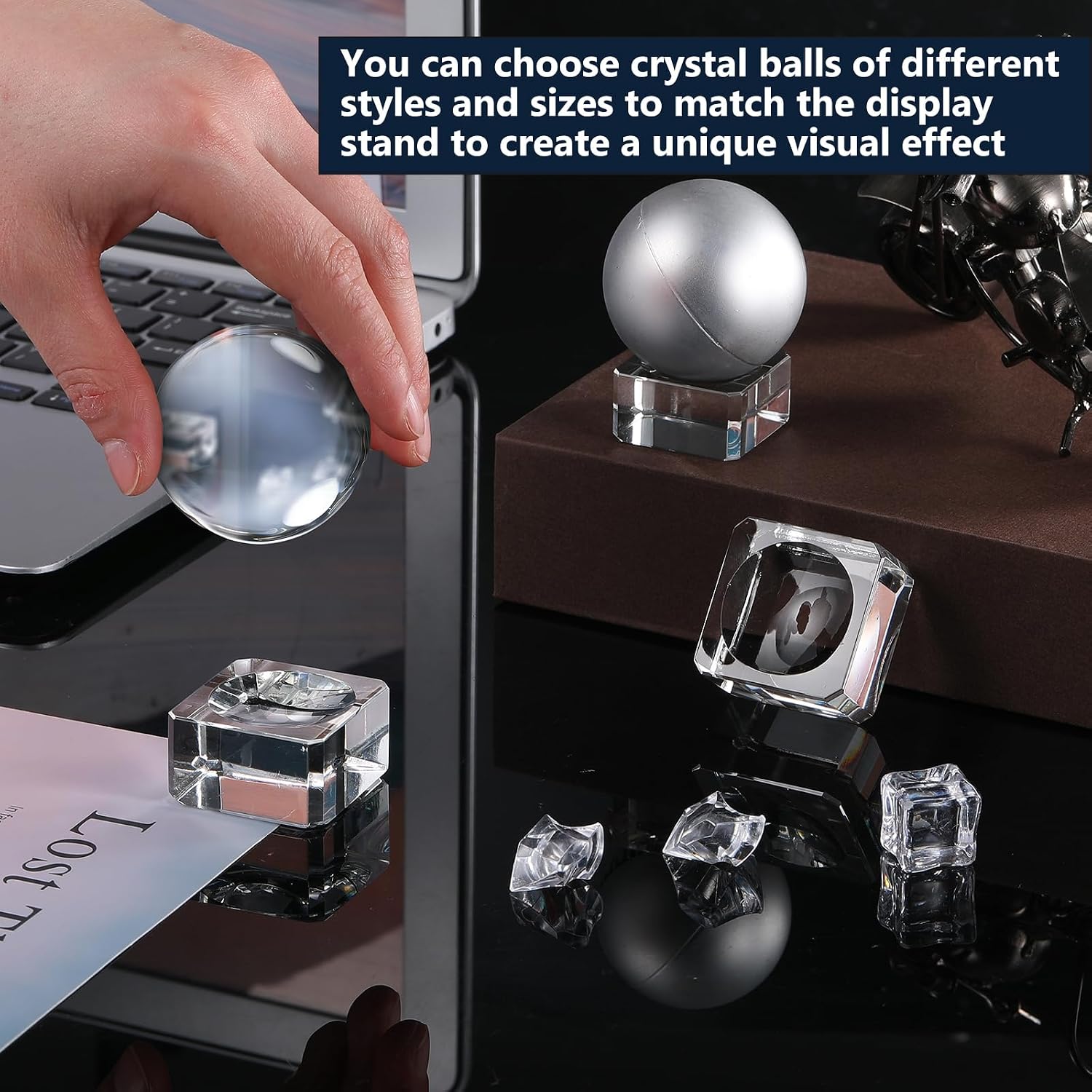 Beeveer 9 Pieces Crystal Sphere Stand in 3 Sizes Clear Stand for Sphere Square Crystal Display Bases for Easter Egg Golf Ball Acrylic Home Decoration image 3