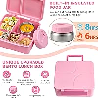 Vista 4 de Bento Lunch Box with 9.5 oz Soup Thermo, Kids Leakproof 4 Compartments Bento Box with Silicone Cupcake,Fruit Fork,Spoon and Sauce Cup,Insulated Food