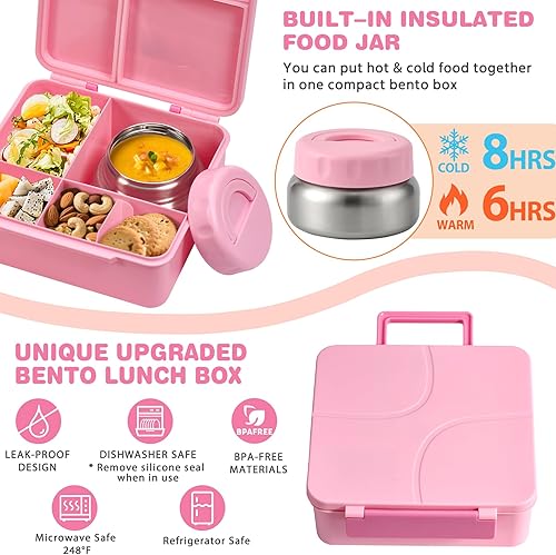 Miniatura 4 de Lonchera Bento con termo de sopa de 9.5 onzas, caja Bento de 4 compartimentos a prueba de fugas para niños con cupcake de silicona, tenedor de