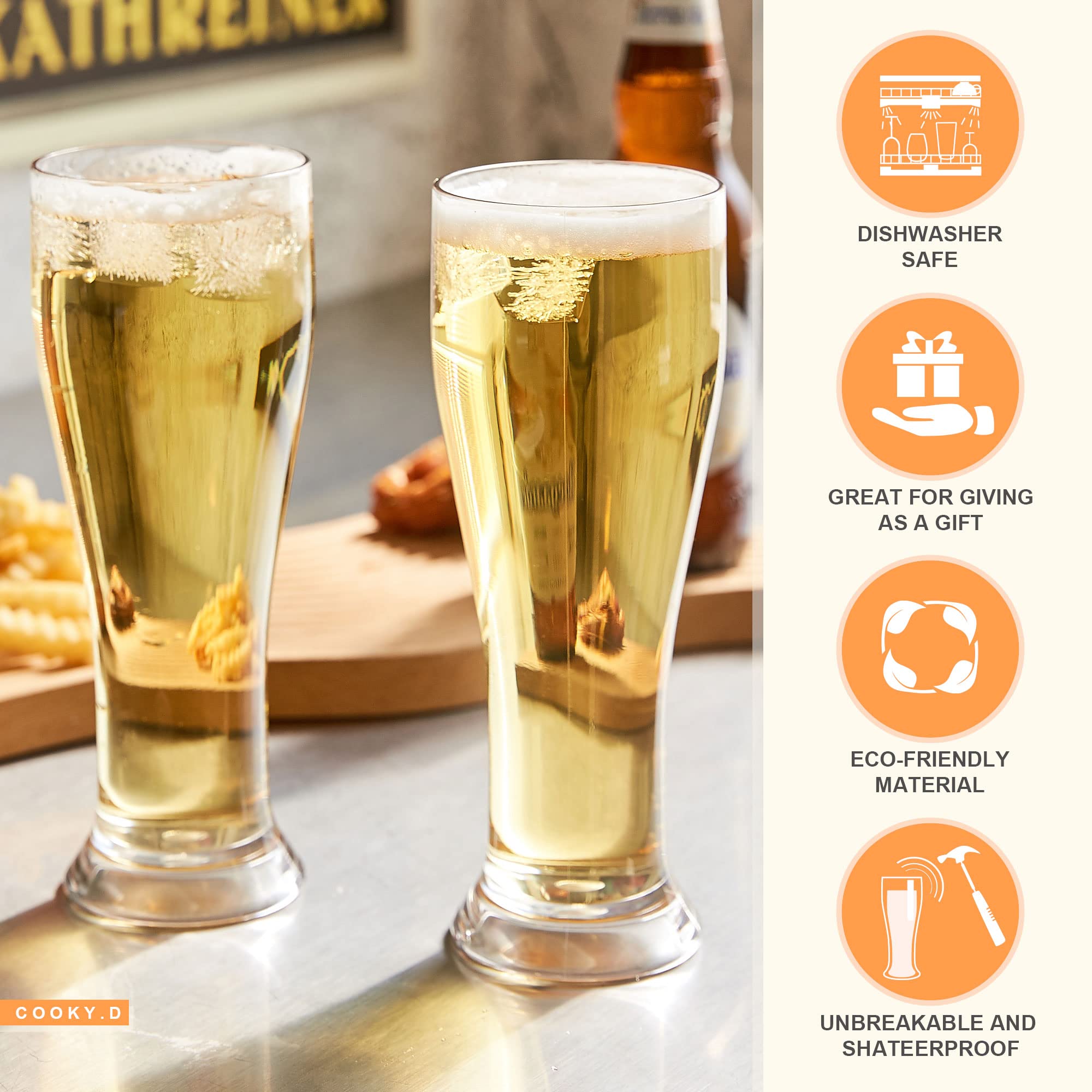 Cerveza Trigo Vasos de pinta Irrompible Tritan-Plástico Grandes Juegos de Vajillas Único Para Fiesta Perfecto Para Piscinas Camping Picnics lavavajillas 480 ML/16.8 OZ,Juego De 4