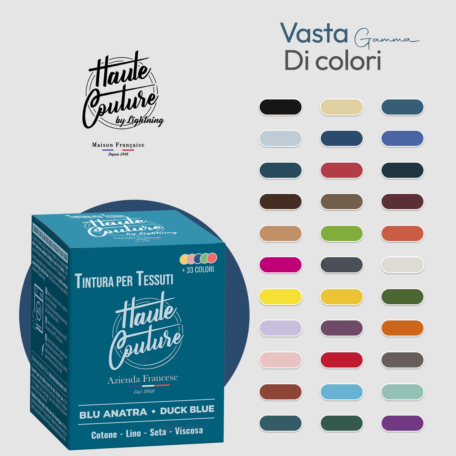 Haute Couture - Tintura Tessile Tutto-in-Uno - Blu Anatra - 3x350g | Pronta all'Uso - Tintura in Lavatrice - Cotone, Lino, Seta & Viscosa - Oltre 33 Colori Disponibili - Intensa & Duratura
