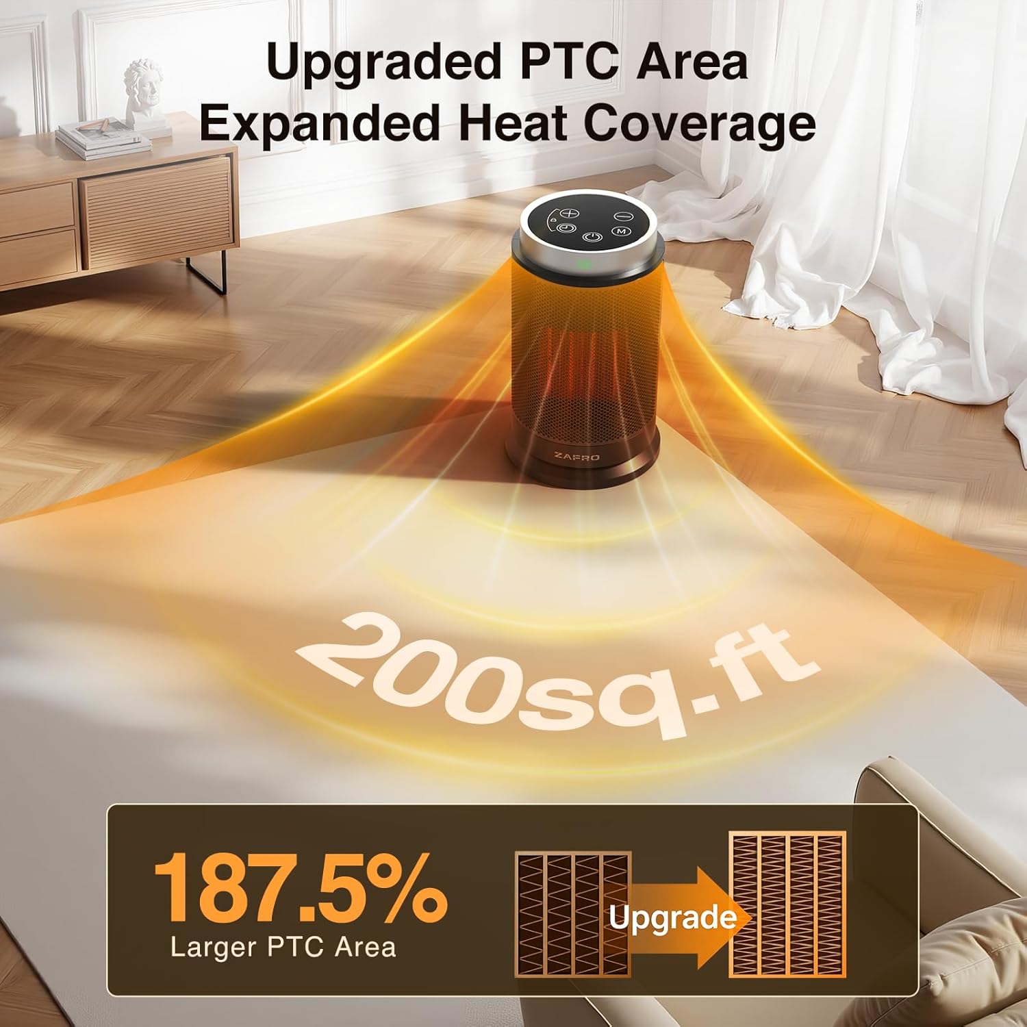 ZAFRO Space Heater, Ultra Quiet Portable Electric Heaters for Indoor Use with Thermostat, 1500W Large PTC Ceramic Fast & Wide-Angle Heat, Digital Display, 8 Safety, 5 Modes, 24H Timer for Office Home