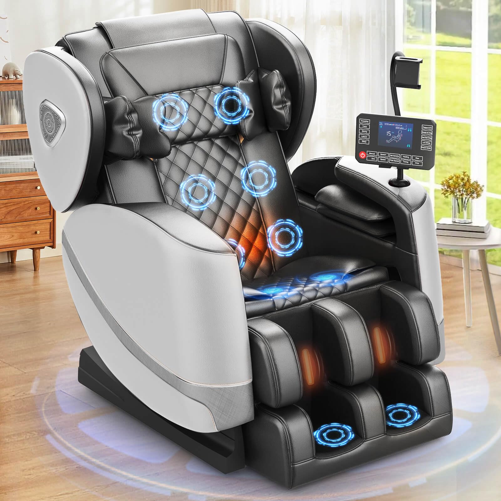 FURNIMAT Massagesessel Ganzkörper Zero Gravity mit Heizung, Airbags, Fußrollen, 10 Massagerollen, Bluetooth, Fernbedienung