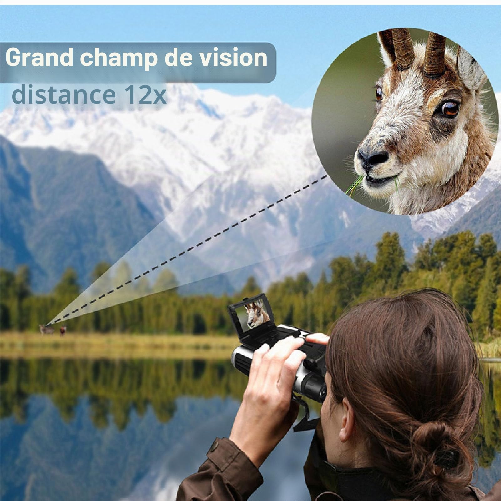 Jumelles numériques avec appareil photo 48 MP Vidéos 2,5 K, jumelles 12 x 32, jumelles pour adultes haute puissance, écran couleur 2,4, zoom optique 12x, zoom numérique 8x, idéal pour les concerts