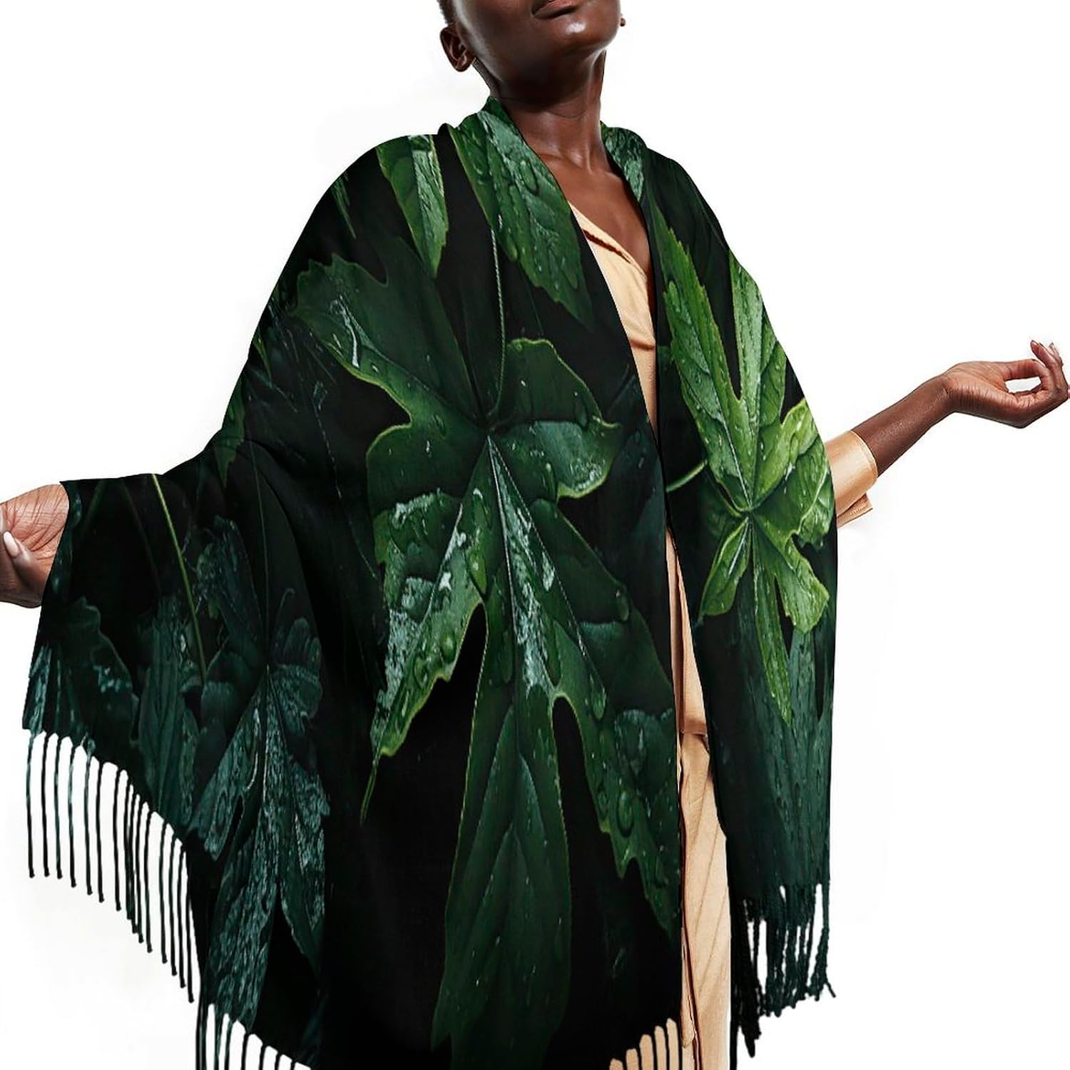 Green Leaves Pattern Scarf for Women Men Classic Fashion Blanket Scarves Soft Cashmere Feel Scarf Cold Weather Warm Long Shawl Winter Large Scarves Classic Blanket Scarfs Thick