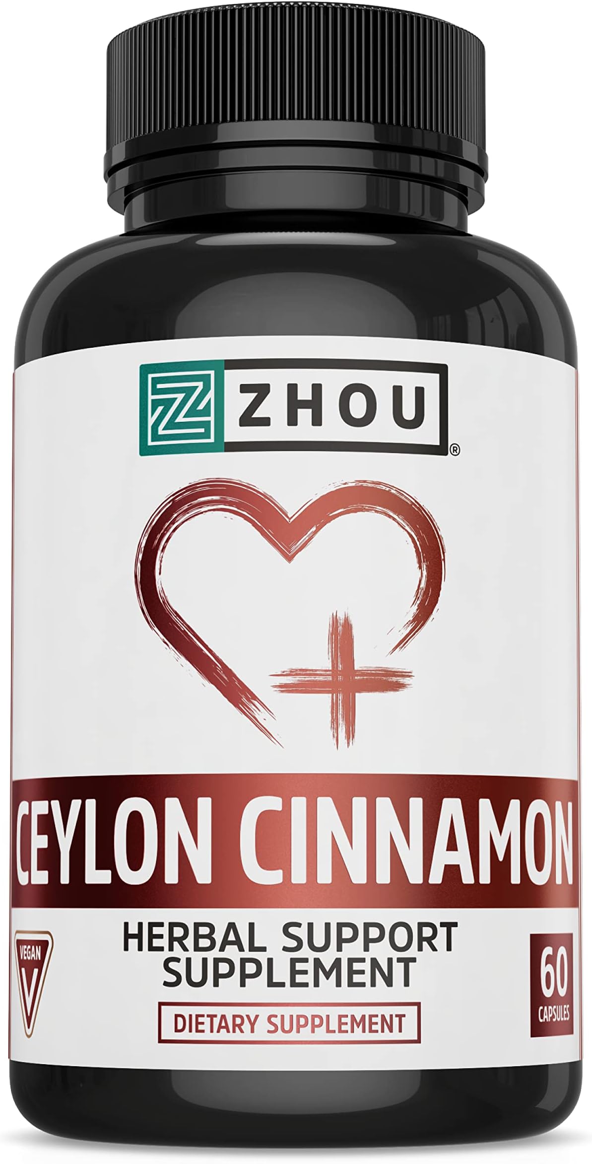 Zhou Heart Hero Ceylon Cinnamon - Ceylon Cinnamon Capsules for Women and Men, Cinnamon Verum Supplement with 1200 mg Per Serving for Heart and Joint Health - 60 Veggie Capsules