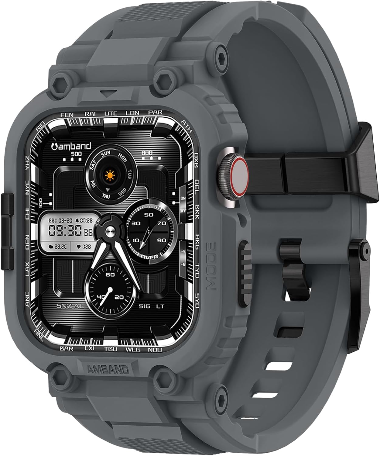 amBand M1 Sport Case Band for Apple Watch Ultra 3/2/1 & SE 3/2/1 & Series 11 10 9 8 7 6 5 4 3 49mm 46mm 45mm 44mm 42mm 41mm 40mm 38mm, Shockproof & Scratch Resistant Rugged Bumper for Men Gray 42/44/45mm for Series 9/8/7/SE/6/5/4/3