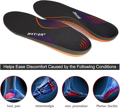 Miniatura 2 de Plantillas ortopédicas con soporte de arco medio para fascitis plantar, pies planos, dolor en el talón, absorción de golpes, plantillas cómodas,