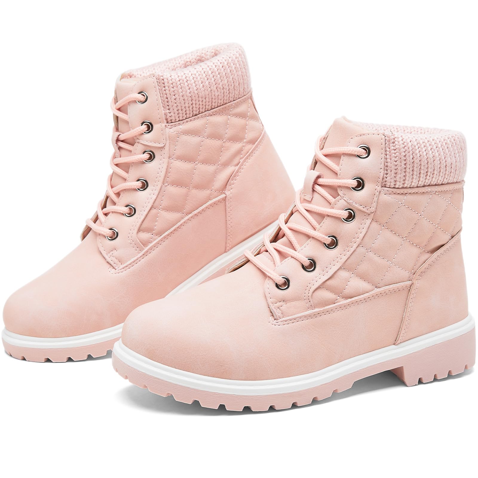 kufeiti Waterproof Ankle Boots for Women Non Slip Black Combat Boots Fall Winter Snow Lace Up Hiking Booties