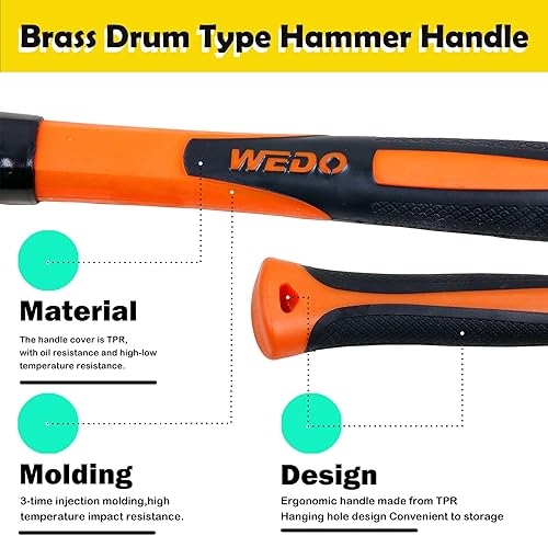 Miniatura 10 de WEDO Juego de 2 martillos de latón, 12 libras y 1-12 libras, kit de martillo de trineo, martillo de latón macizo, mango de martillo de madera,