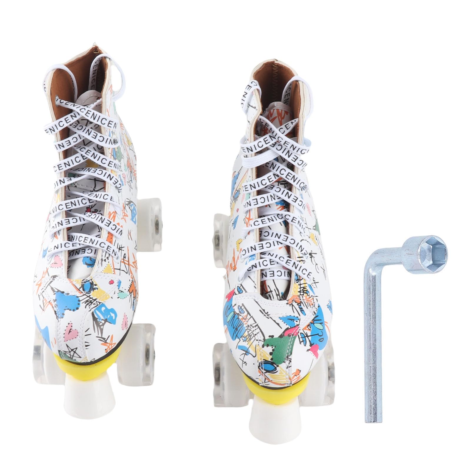 Hidyliu Patins à roulettes à 4 Roues aux Couleurs Vives et Respirants pour S'amuser en Intérieur et en Extérieur, Enfants et Adultes, Graffiti Blanc, Paquet de 2