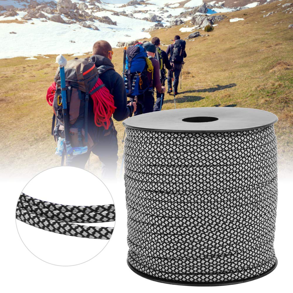 Nikou Paracord, 50 m, 4 mm, grubość 7 rdzeni, paracord, namiot ratunkowy, namiot ratunkowy, smycz kempingowa, do tkania bransoletek na świeżym powietrzu, wyposażenie awaryjne (srebrno-czarna)