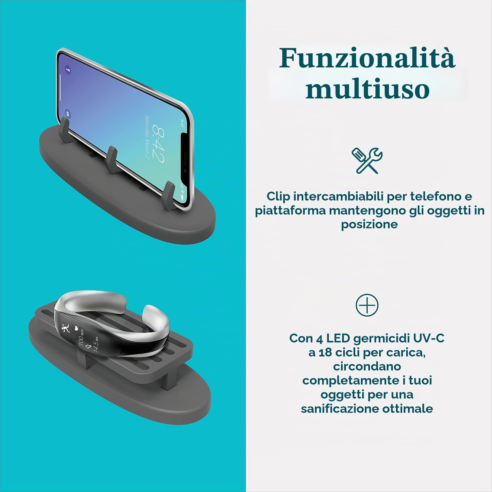 Homedics UV-Clean Sterilizzatore Portatile per Smartphone, Ciuccio, Chiavi, Occhiali, Disinfettante, Uccide fino al 99.9% di Virus e Batteri, Grigio