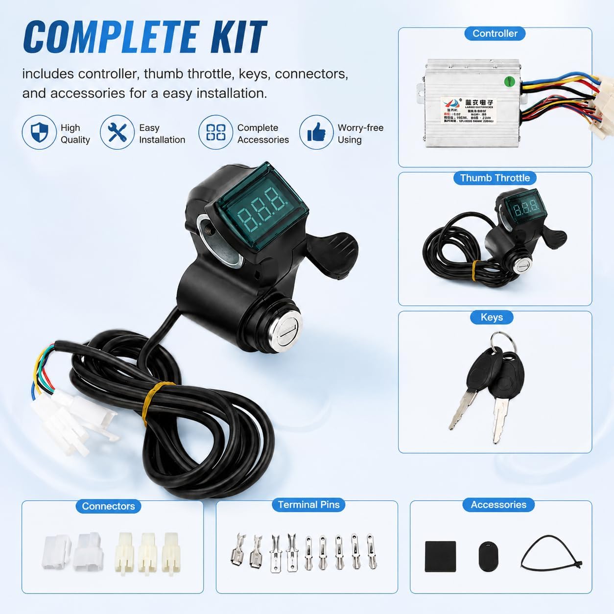 E Controller Kit, 24V 500W Electric Brushed Motor Controller with Thumb Throttle Set for Electric