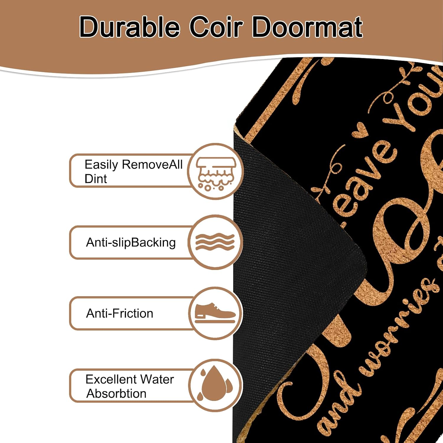 Leave Shoes & Worries at The Door Zen Doormat - Non-Slip 30x17 Inch Indoor/Outdoor Rug, Funny Take Off Shoes Mat for Entryway or Porch, Mindfulness Home Decor Gift