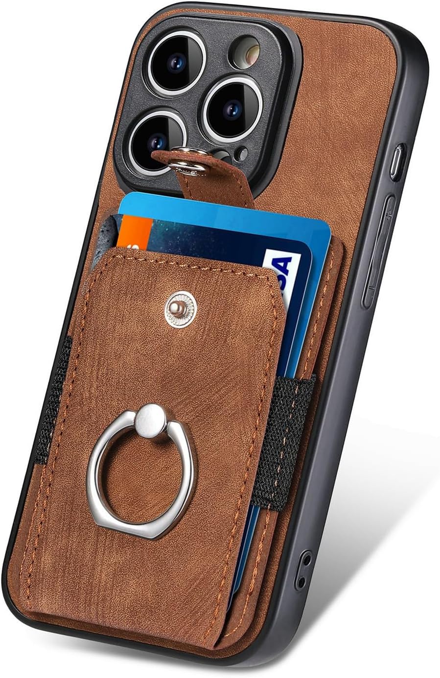 Hee Hee SmilePhone Case for Motorol Moto E30 Leather Wallet Shell Backstick Card Bag with Finger Ring Buckle Phone Cover Flip Case Brown