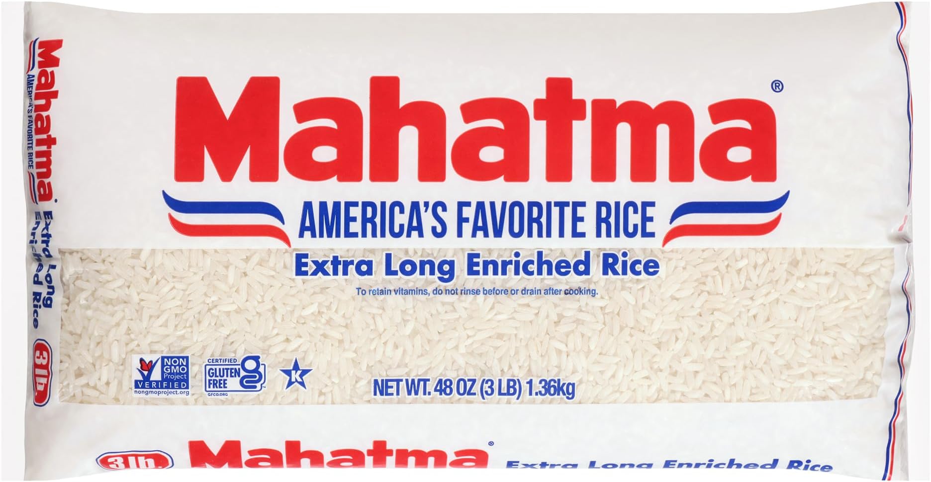3 Pounds Long-Grain White Rice, Gluten-Free and Non-GMO White Rice Bag