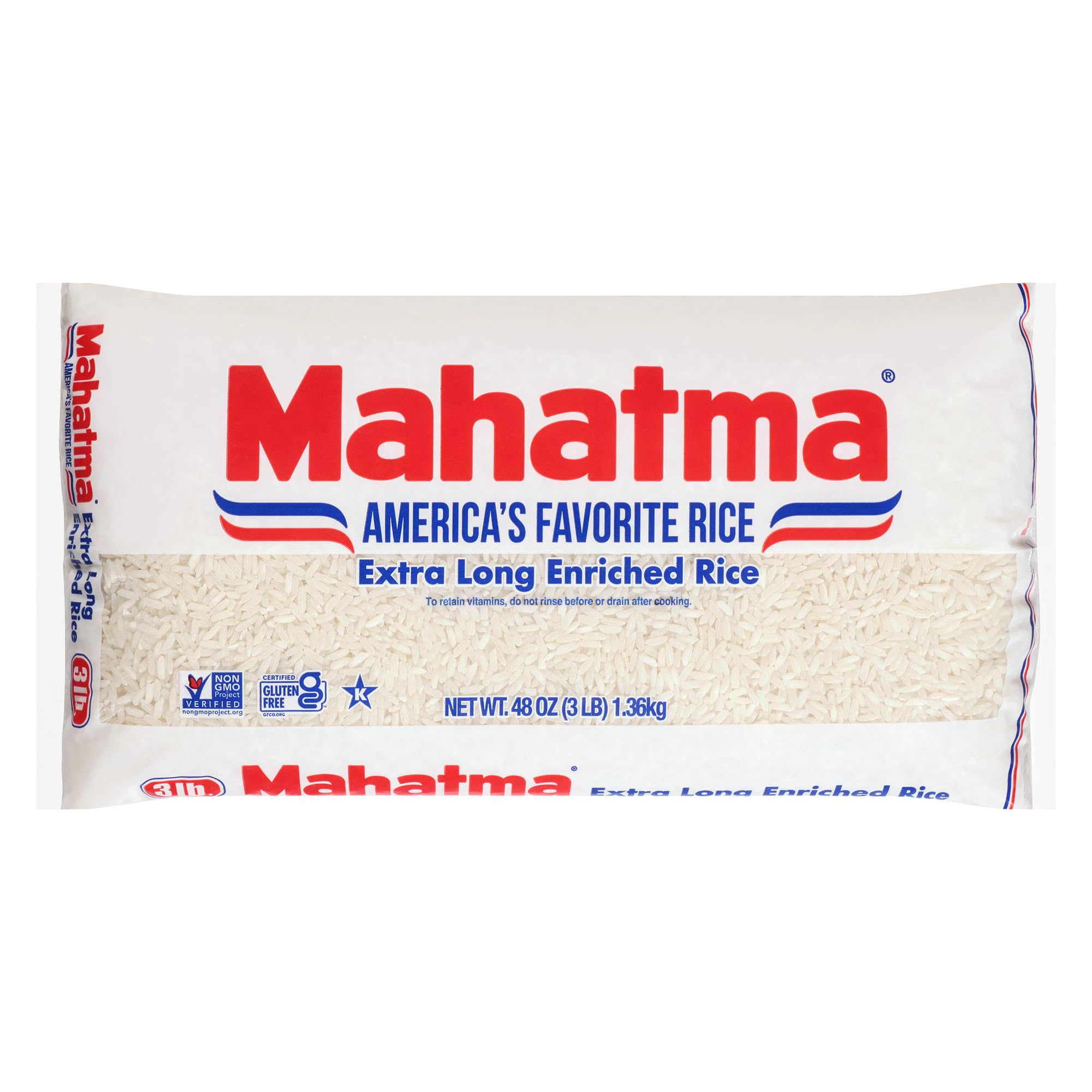 3 Pounds Long-Grain White Rice, Gluten-Free and Non-GMO White Rice Bag