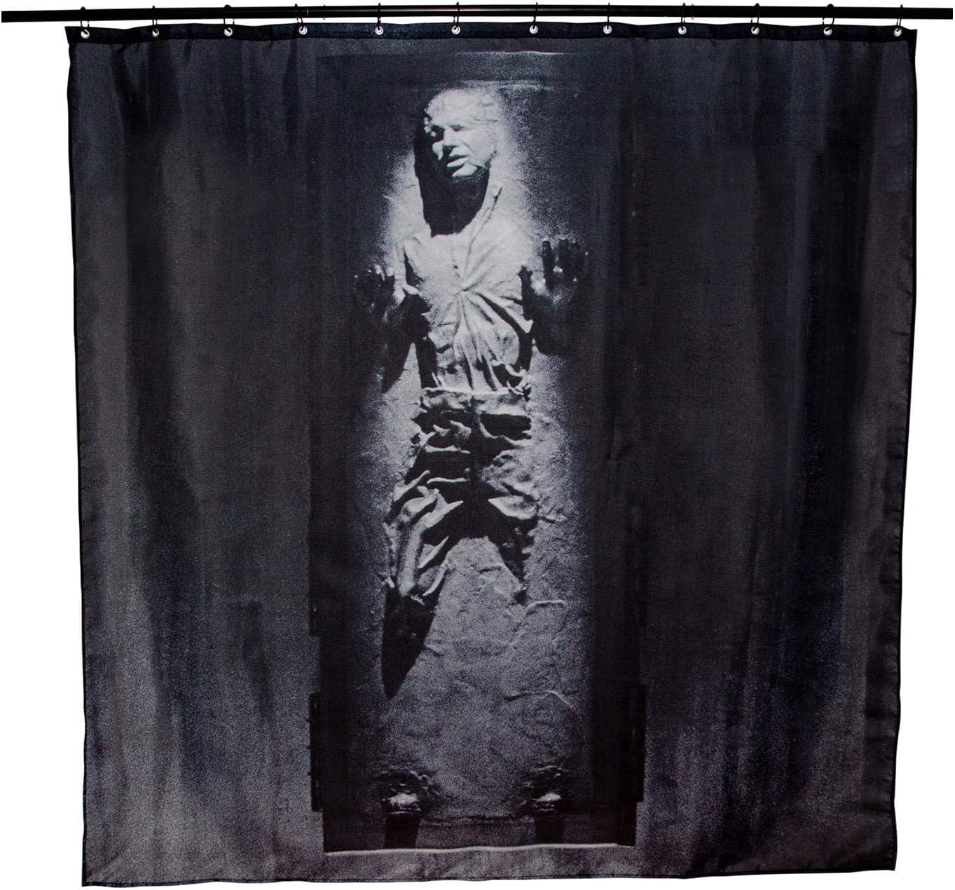 Robe Factory Star Wars Han Solo in Carbonite Fabric Shower Curtain | Soft Polyester Gray Bathroom Curtain Accessory for Home Decor | Includes 12 Hooks | 71 x 71 Inches