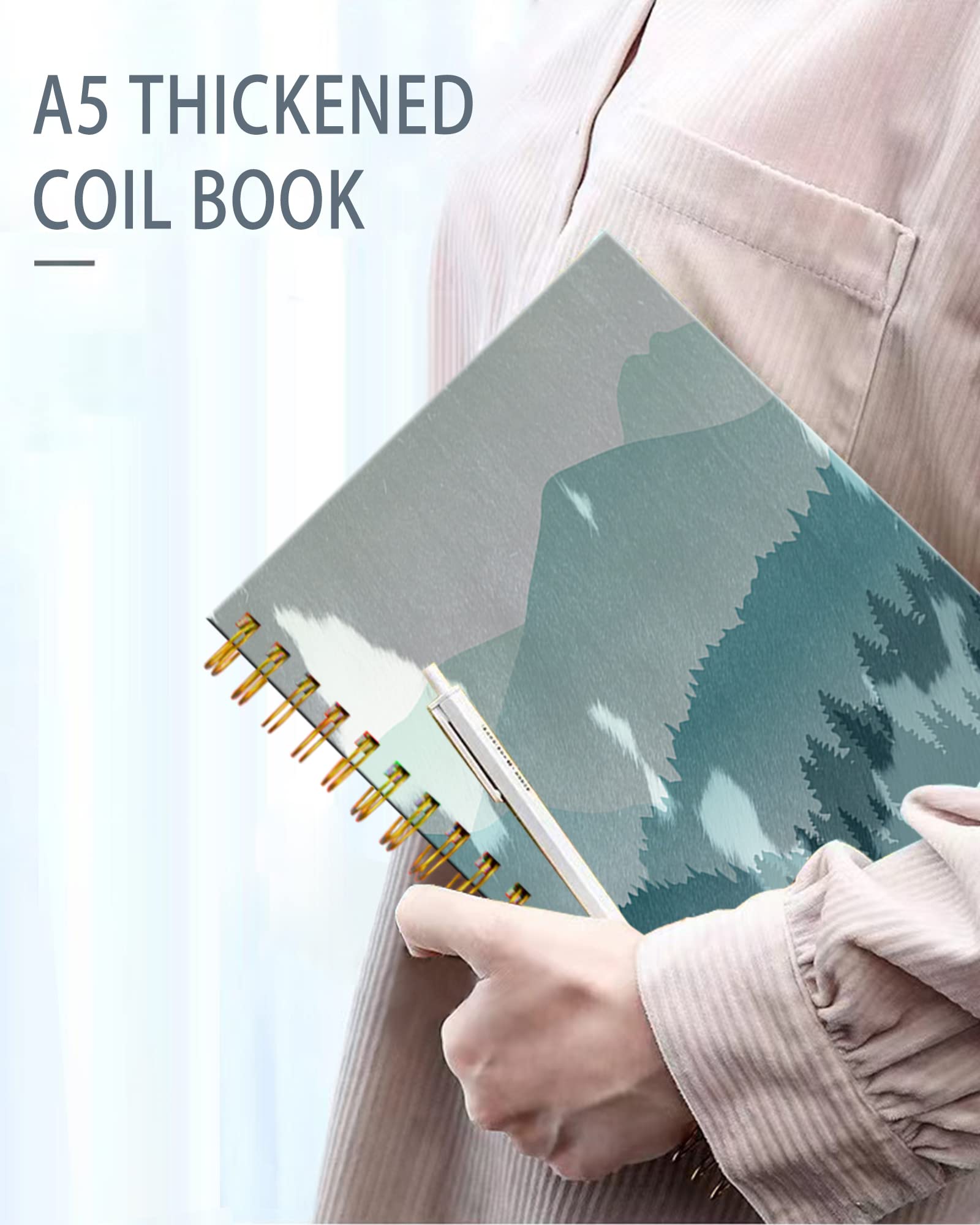 iampanda Dziennik spiralny, mocny podwójny drut z papierem premium dla dziewcząt i kobiet, 60 arkuszy, format A5, w linie, idealny do szkoły, biura, domu, na prezent, piękne zielone góry
