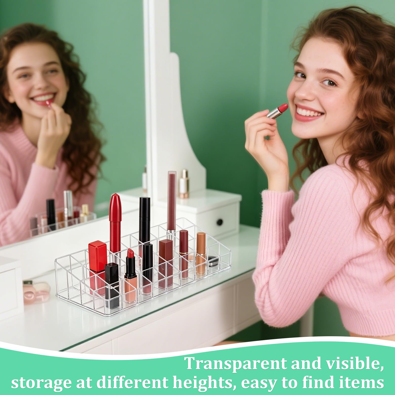 Juego de 3 organizadores compactos de maquillaje acrílico, organizador de lápiz labial, paleta de sombra de ojos, soporte de almacenamiento para el cuidado de la piel, vitrinas de cosméticos