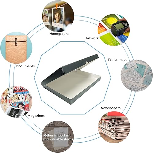 Miniatura 6 de Lineco Caja de almacenamiento de folio, diseño de concha con borde de metal. 16.5x20.5x1.75, caja de archivo, organiza y protege fotos, impresiones,