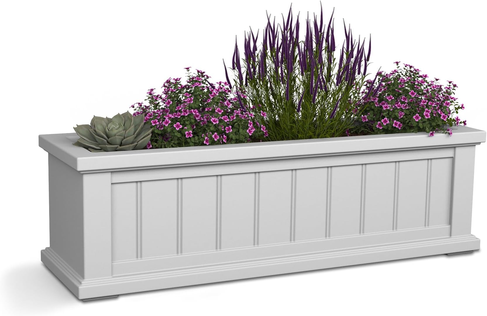 Cape Cod 3ft Window Box - White - 36in L x 11in W x 10.8in H - with 6.5 Gallon Built-in Water Reservoir (4840-W)