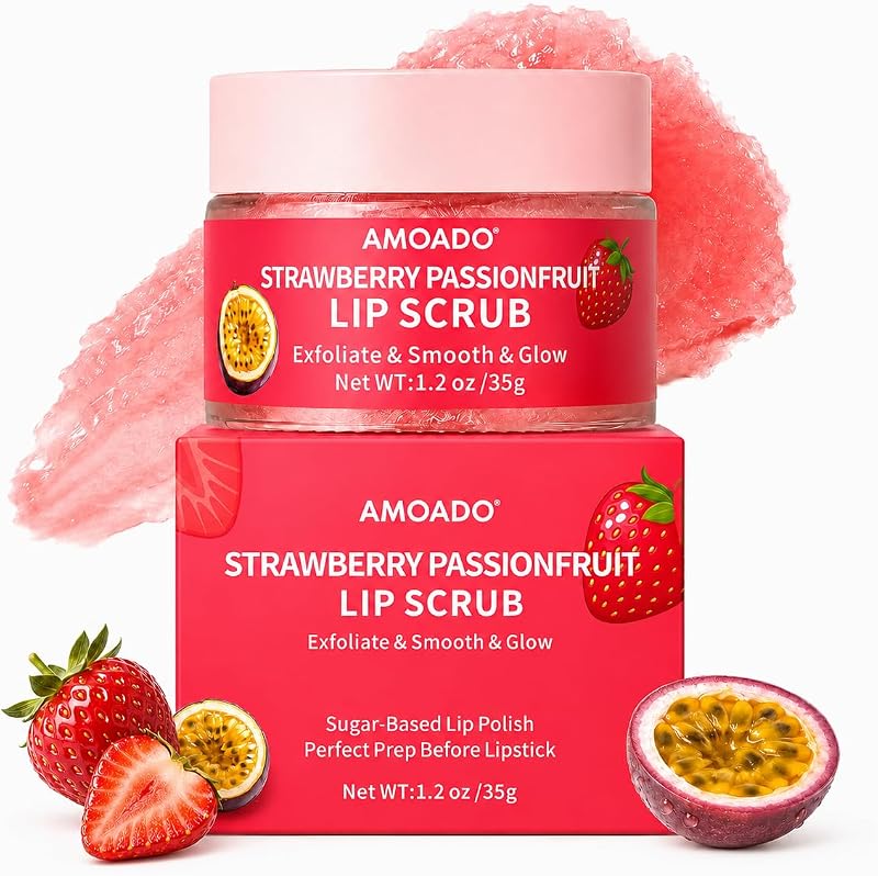 Esfoliante labial de açúcar com morango e maracujá AMOADO, 35 g