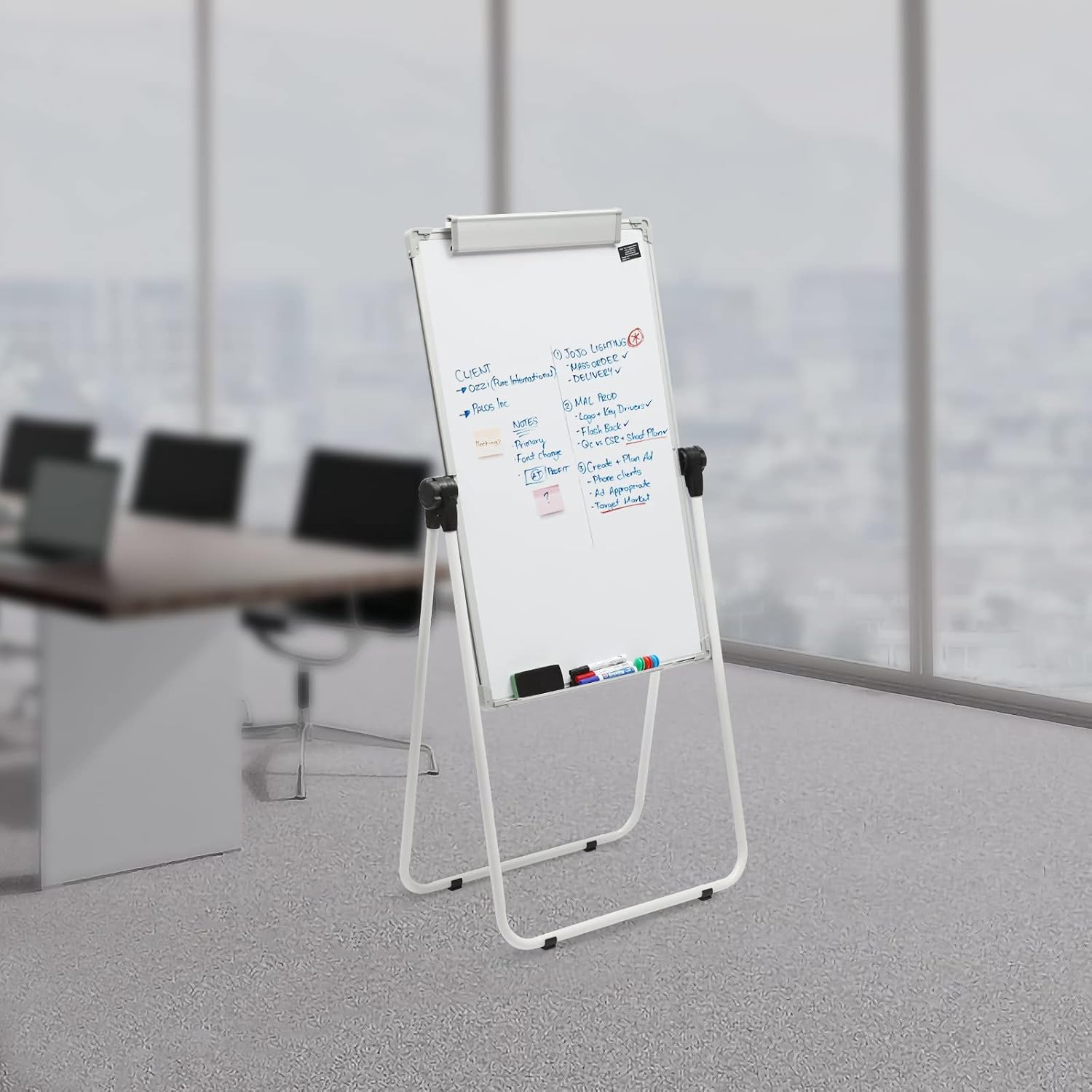 Standing Whiteboard, 36'' x 24'' Double Sided Portable Magnetic White Board with Stand, Height Adjustable White Board Easel for Classroom, Home & Office