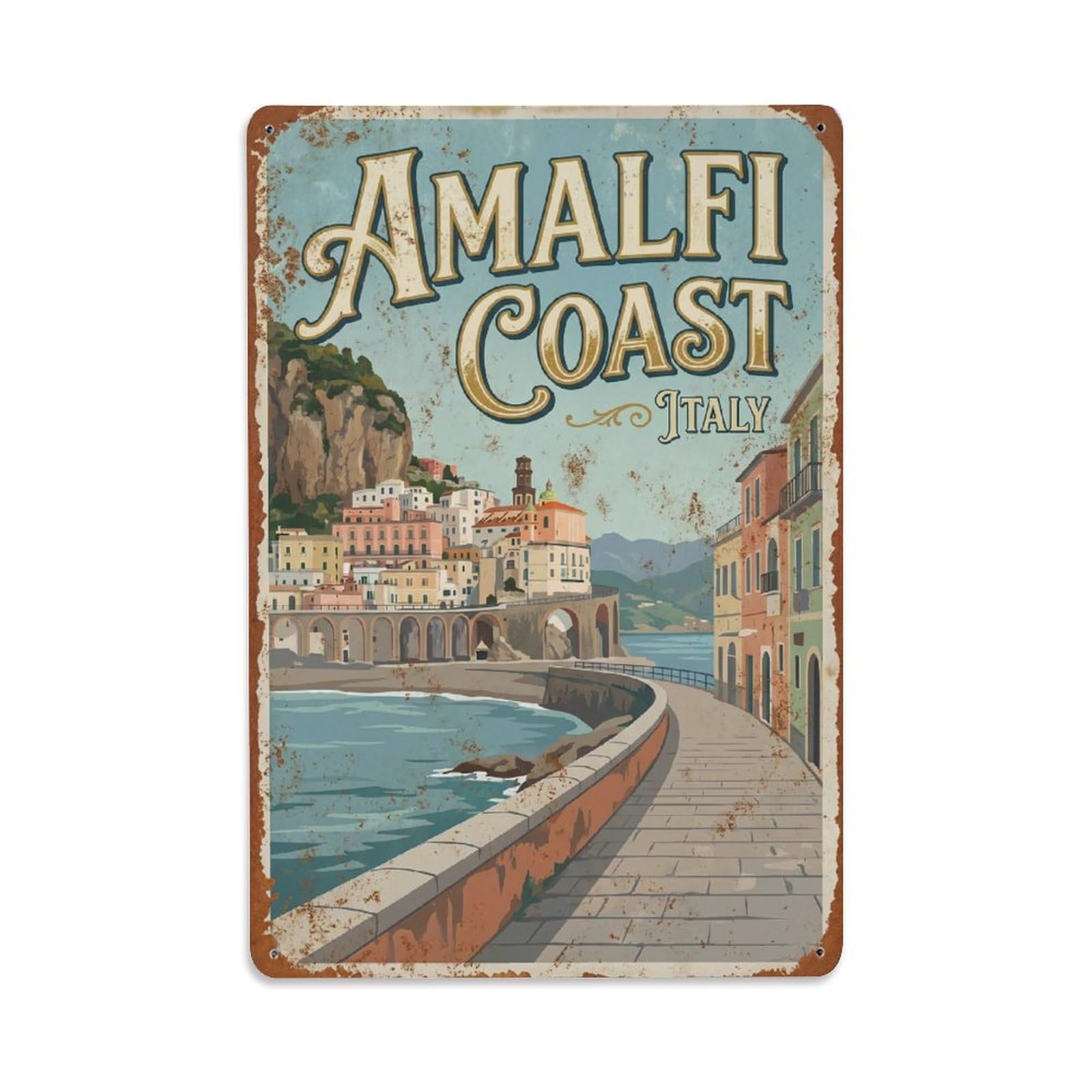 Vintage Travel Embankment Italy Seaside Metal Tin Sign