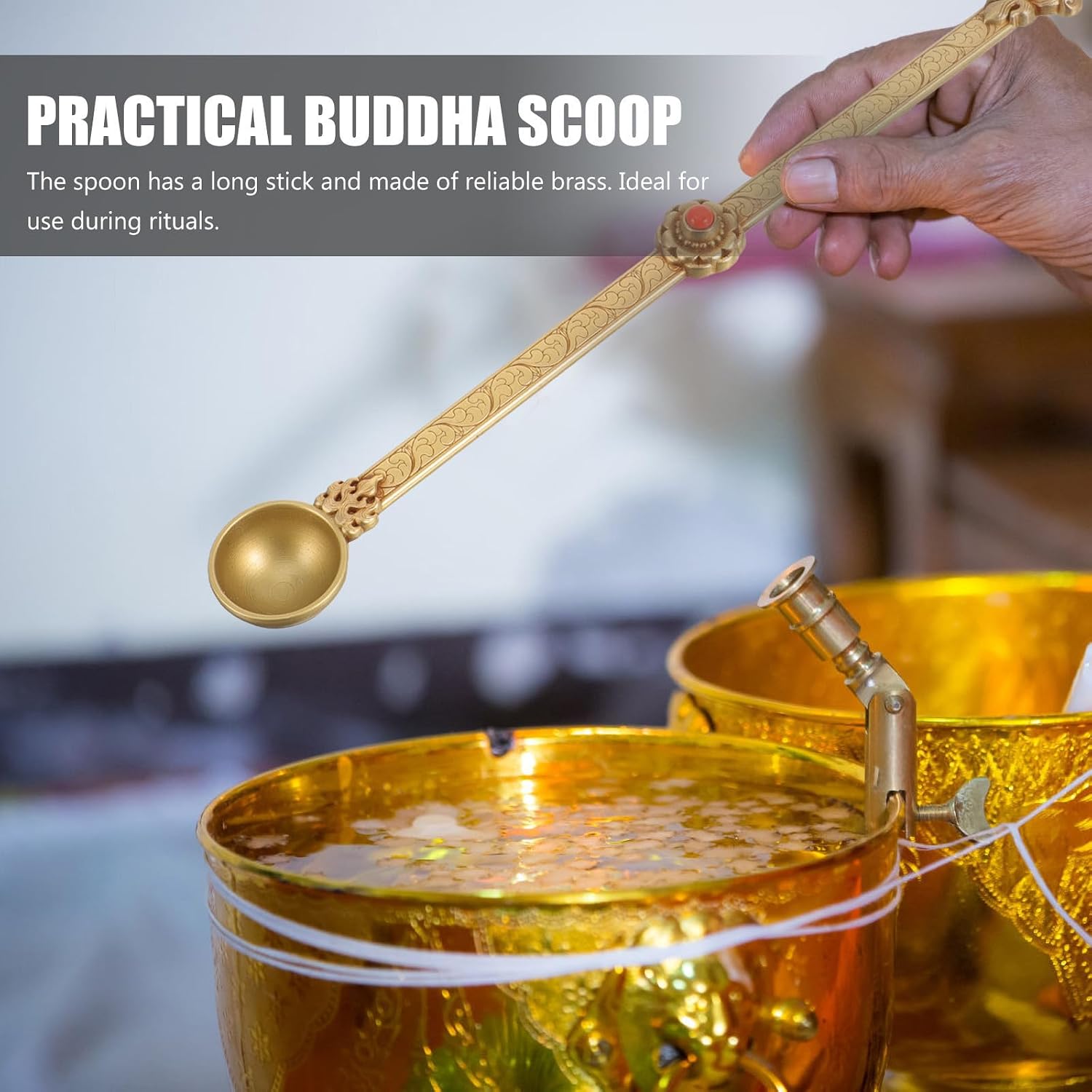 Brass Carved Religious Spoon for Rituals, Ghee Offering, Tibet Style