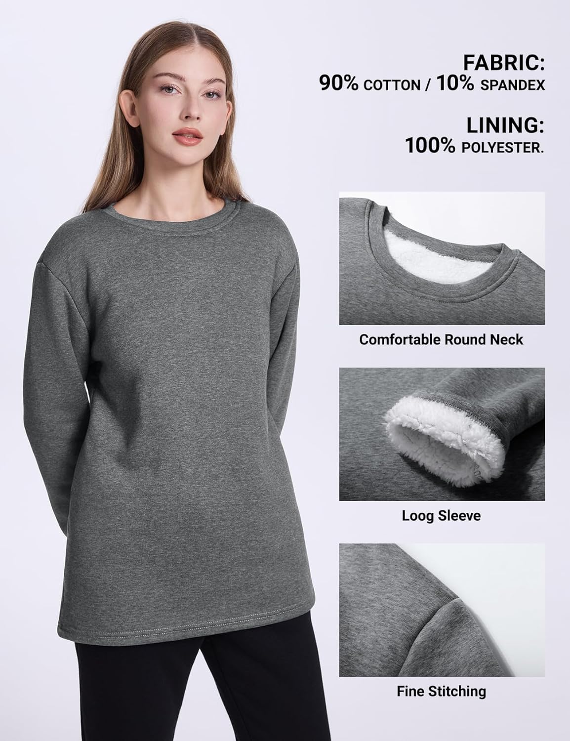 PEHMEA Women's Warm Sherpa Lined Fleece Pullover Winter Crewneck Sweatshirt Loungewear Tunic Tops - Image 5
