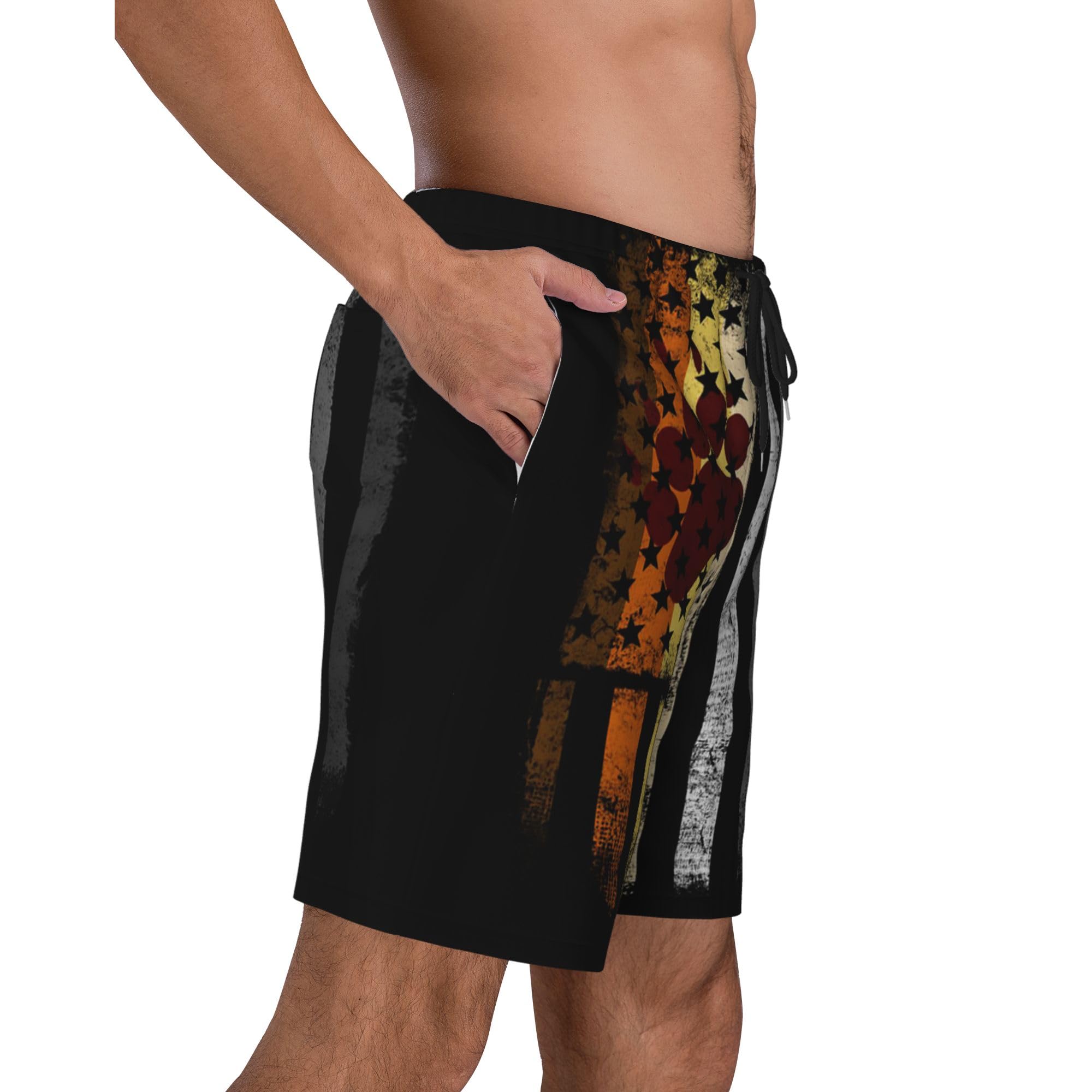 V LONVOY Gay Bear Pride Flag Mens Swim Trunks Quick Dry Swim Shorts Swimwear Bathing Suits with Pockets Black