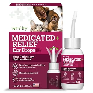 Vetality Medicated Otic Drops for Dog Ear Infection Treatment, 2 fl oz - Amazon product rated Grade A