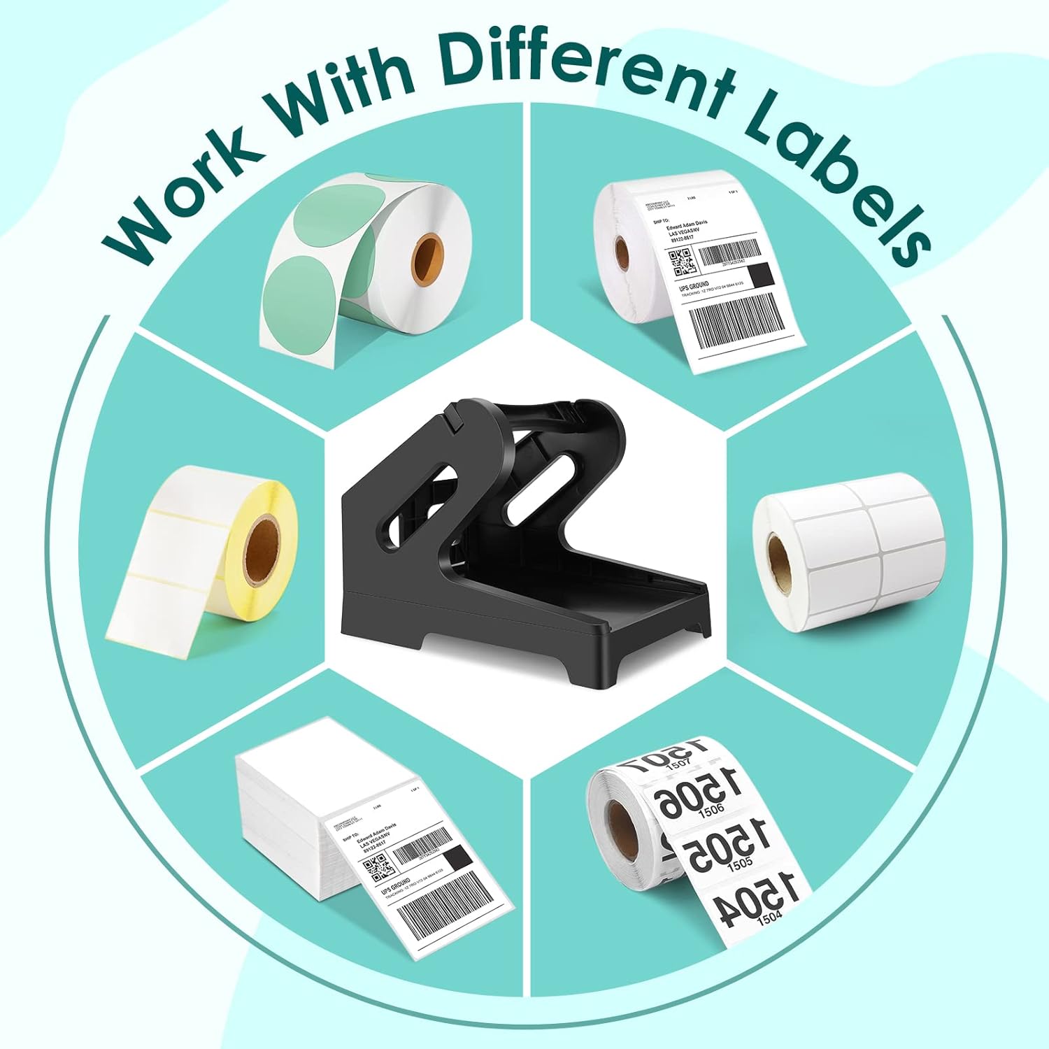 Thermal Label Holder for Rolls and Fan-fold Labels, Shipping Labels Holder for Desktop Thermal Printer & Label Printer Supplies (Black)