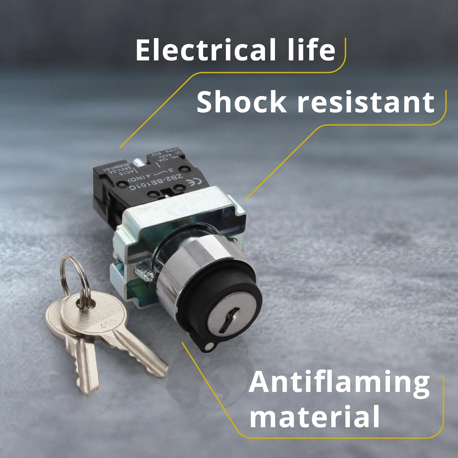 2 Position Maintained Selector Rotary Key Switch - Self-Lock Switch, 22mm Mounting Hole Size, 1NO Control Function, 415V Voltage and 10A Contact Current - XB2-BG21 Model (4 Pack)