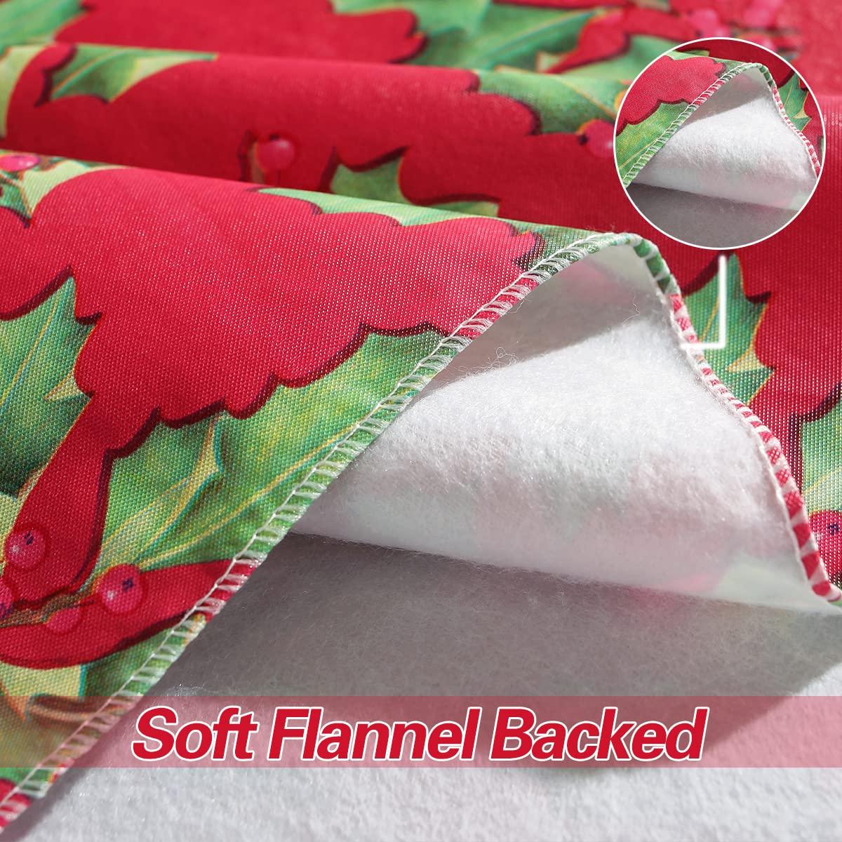 SASTYBALE Weihnachtstischdecke Mit Flanellrückseite - Wasserdicht, Stechpalmen-Muster, 60x120 Cm