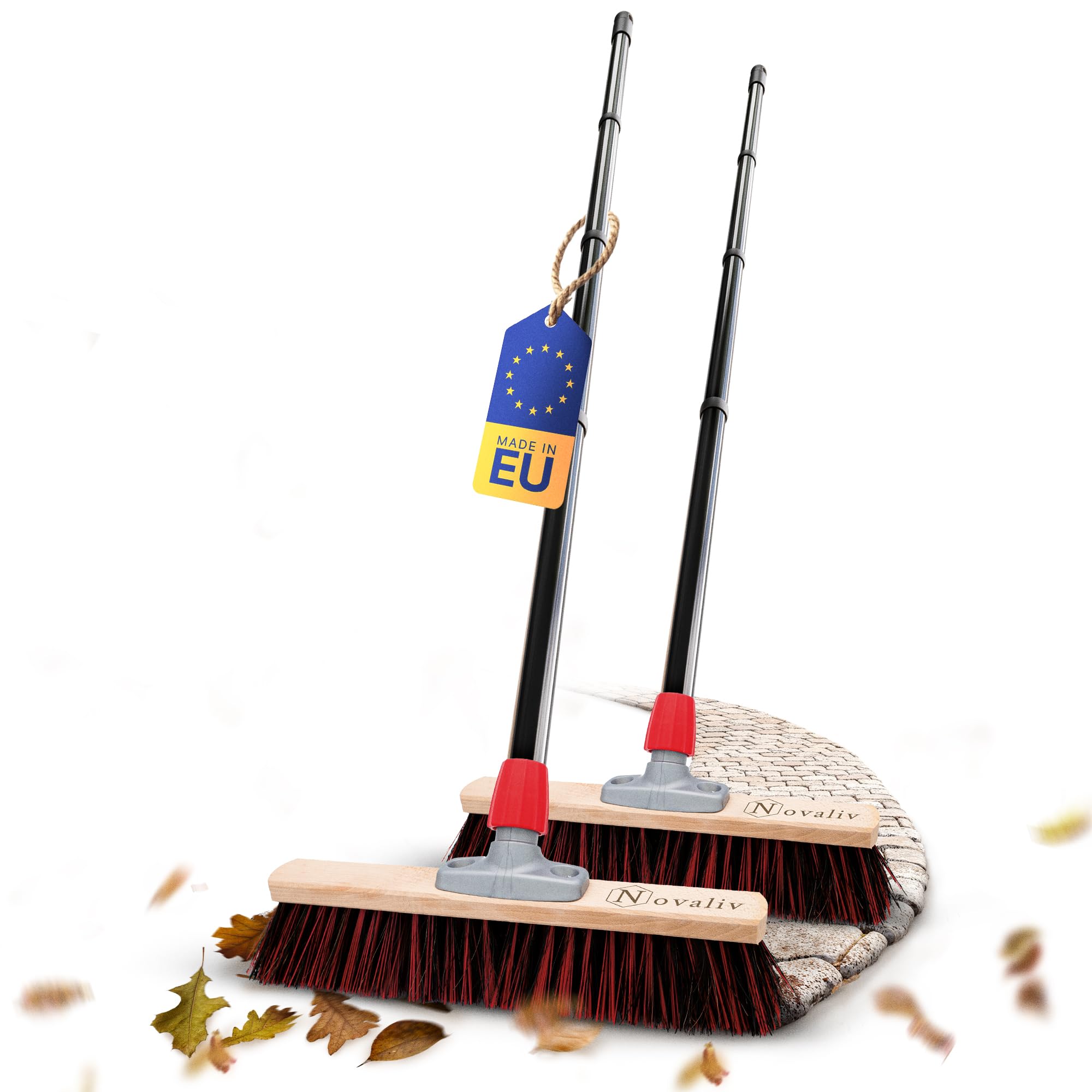 Novaliv 2X Straßenbesen 40 cm mit Stiel draußen Arenga-Elaston Borsten Ideal als Besen draußen Gartenbesen Harte Borsten mit Stiel Hofbesen Stallbesen Kehrbesen Industriebesen Outdoor Broom