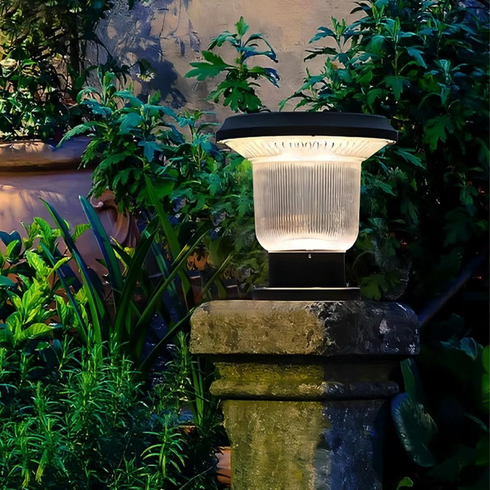 HZWJIA Solar Pillar Lamp Outdoor Warm White LED Fence Deck Post Cap Light IP65 Waterproof Pillar Head Lamp Gray Outdoor Lighting Solar Pillar Lamp For Villa Courtyard Landscape Pillar Light Bottom Wid