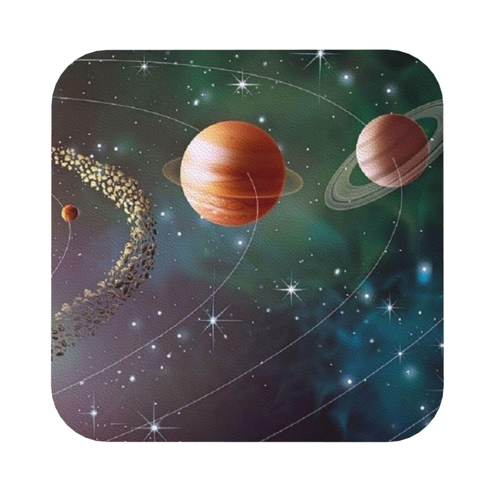 planet space system PU Leather Coasters Set of 6 Square Drink Coasters