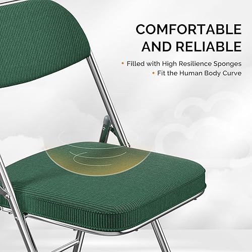 Miniatura 6 de VINGLI Paquete de 4 sillas plegables con asiento y respaldo acolchados, marco de metal, tela de pana duradera, capacidad de 350 libras, juego de 4,