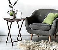 Vista 5 de PJ Wood Juego de 5 piezas, 4 mesas plegables de madera para TV con estante de almacenamiento, nogal