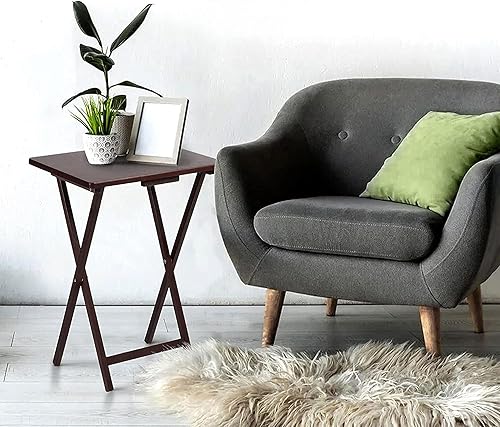 Miniatura 5 de PJ Wood Bandeja plegable para TV y mesa de aperitivos con estante de almacenamiento, nogal - Juego de 5 piezas