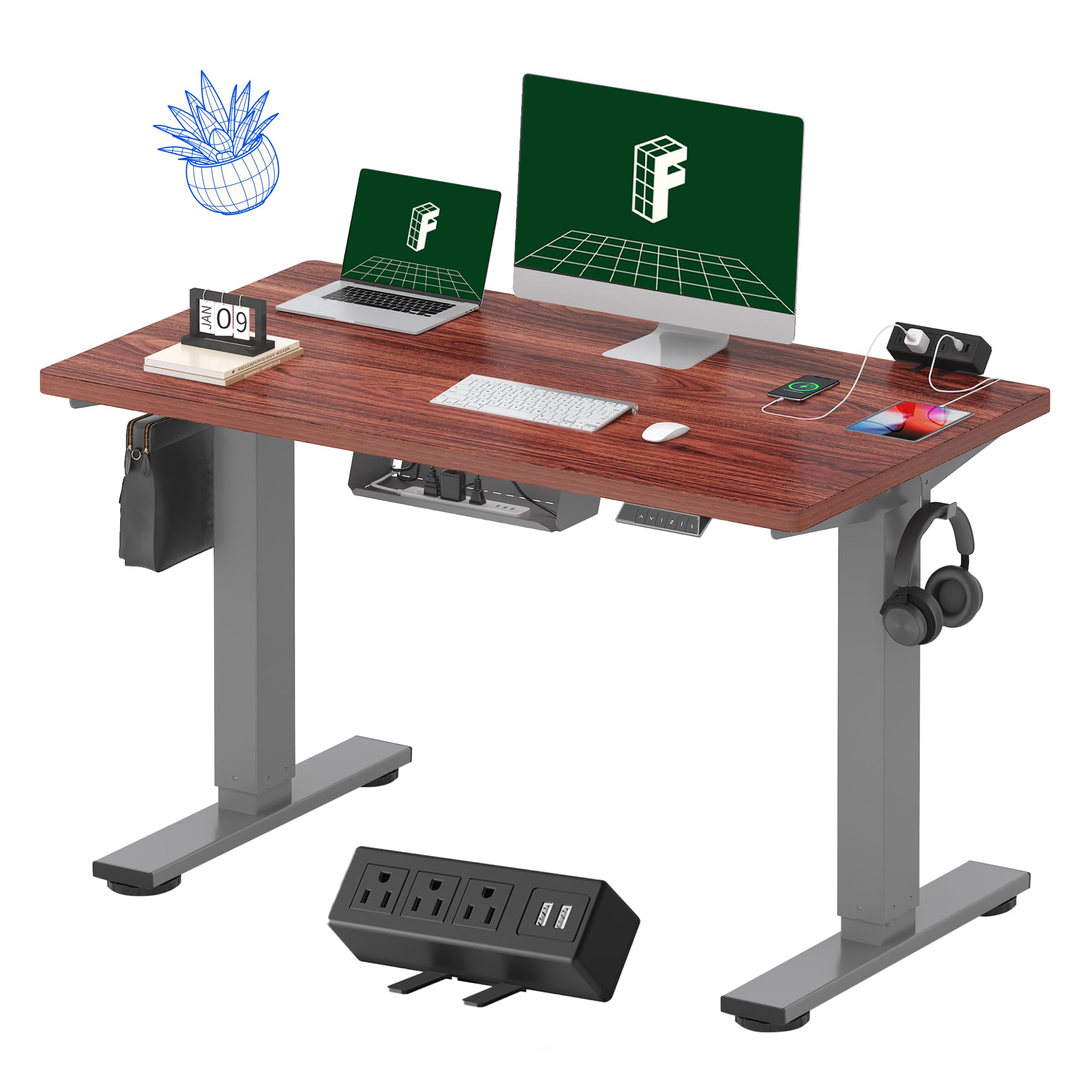 FLEXISPOT EN2 48"x24" Standing Desk with Power Strip Bundle, Mahogany