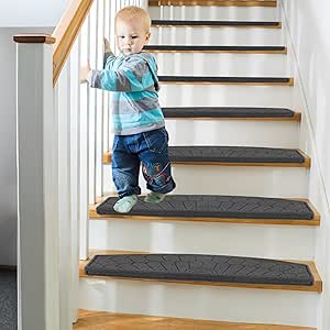 YushengTai Traptredematten, 15 stuks, zelfklevend, antislip, herbruikbare trapmatten ter bescherming van huisdieren en oudere kinderen (lichtgrijs, 55 cm x 19 cm