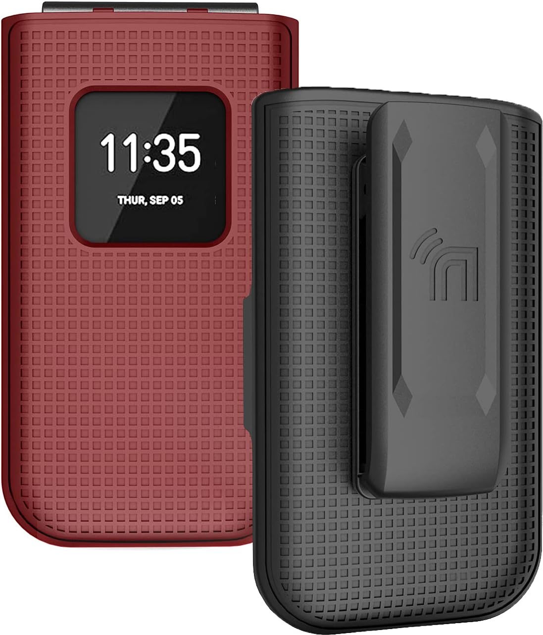 Case with Clip for Nokia 2720 V Flip Phone, Nakedcellphone [Red] Snap-On Hard Shell Cover with [Rotating/Ratchet] Belt Hip Holster Holder for Verizon TA-1295